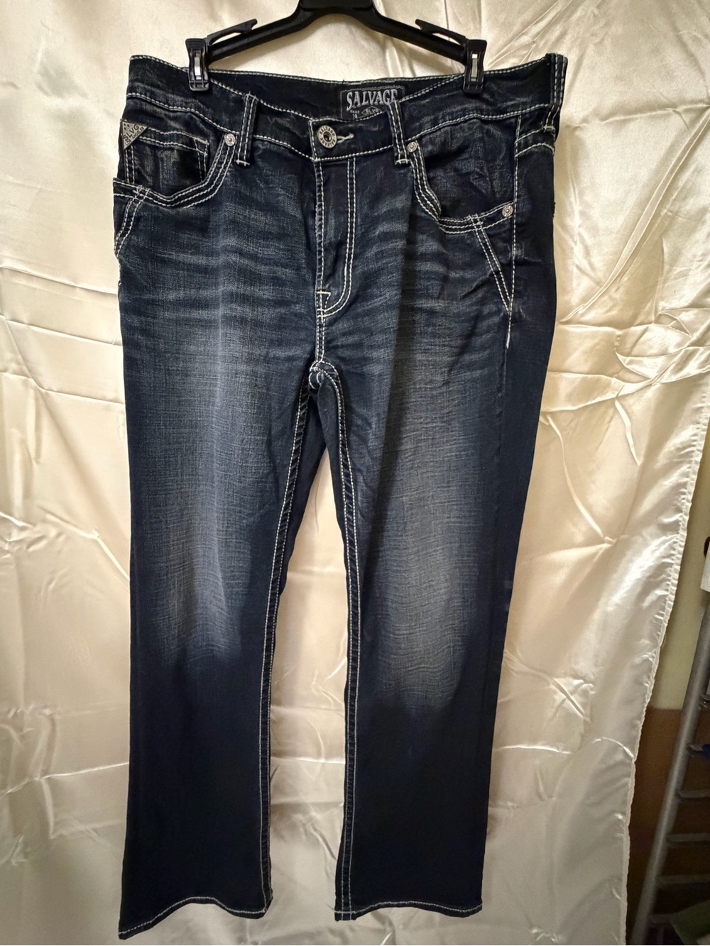 Salvage Supply Co Mayhem Boot Jeans Men 34L Dark Wash Y2K Buckle Bootcut